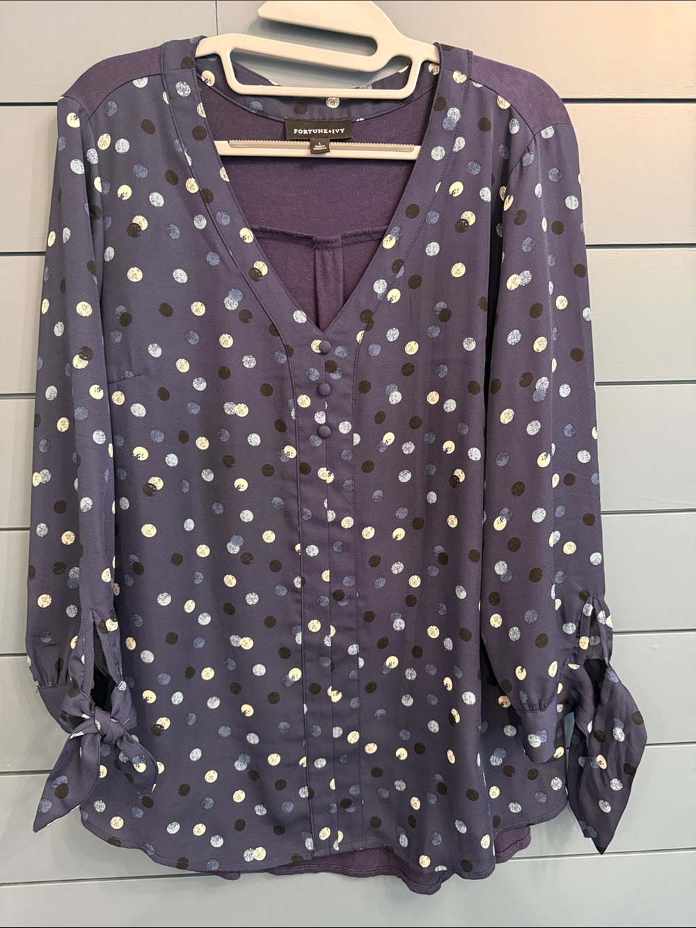 Fortune + Ivy Blue Polka Dot Top